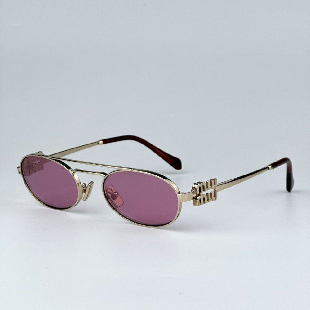 NEW Miu Miu MU54ZS ZVN50D Pale Gold Pink Mirror Silver Pilot Unisex Sunglasses - Picture 8 of 11